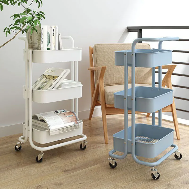 3 Tiers Rolling Utility Cart Kitchen Trolleys Organizer with Lockable Wheel Handle Multifunction Heavy Duty for Kitchen Bedroom