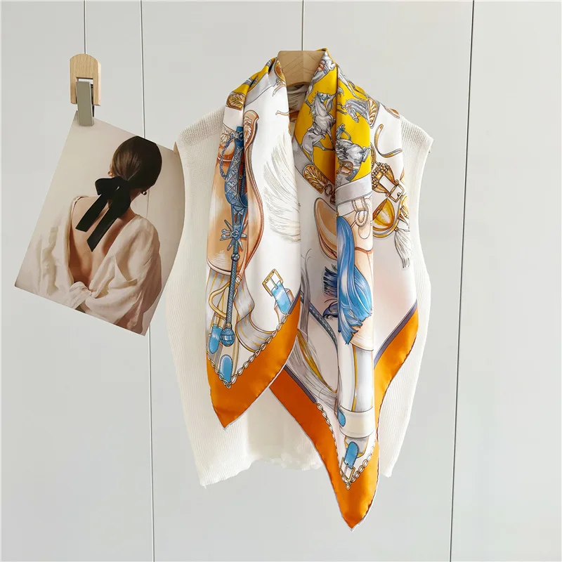 

14MuMI 100% Real Silk Twill Square Scarf Women Foulard Female Bufanda Head Scarves Bandana Wrap Kerchief Headband Hijab Shawls