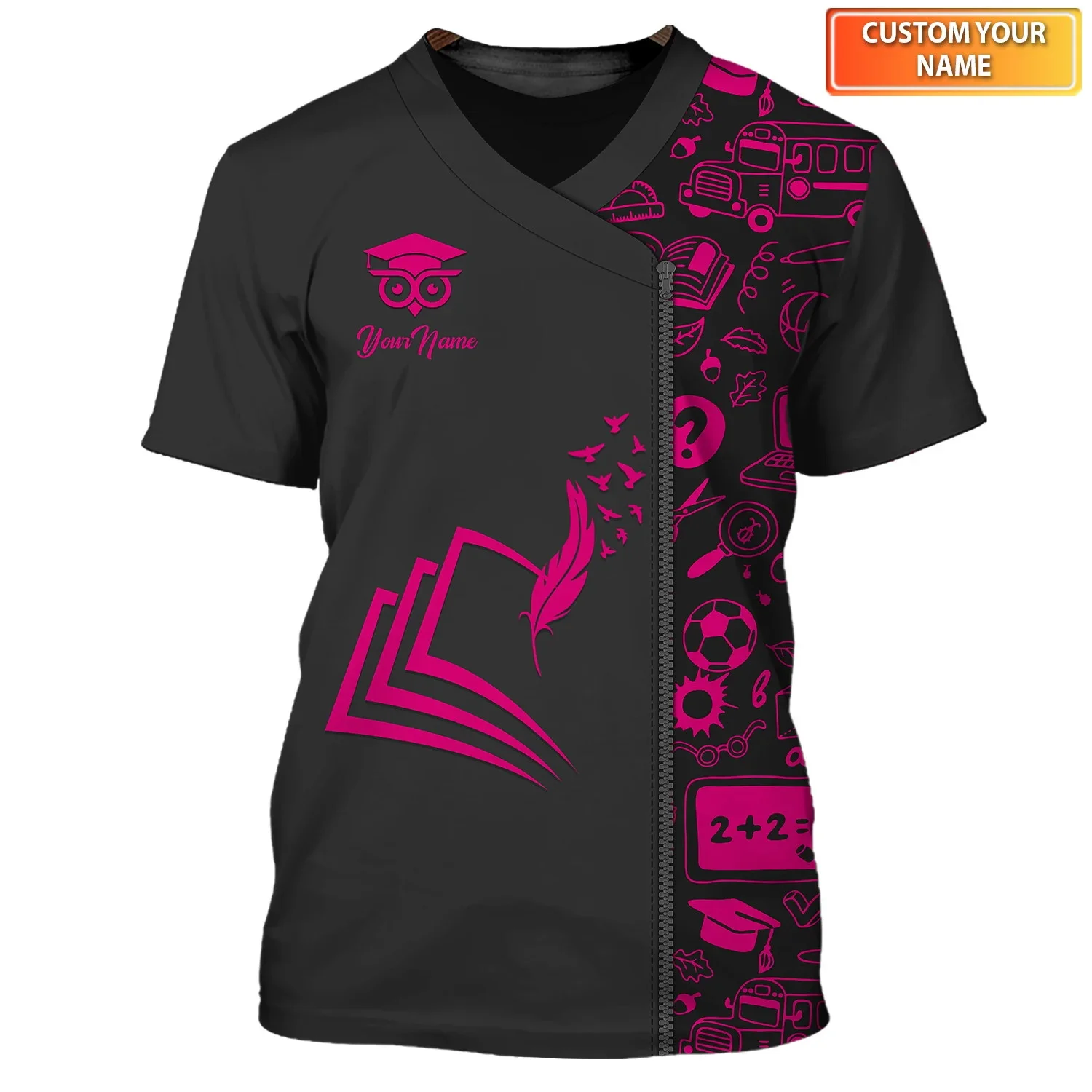 2025, Sommermode, Herren-T-Shirt, Lehrer, personalisierbar, 3D-gedruckt, Unisex-T-Shirt, Wissen, Baum, Bleistift, Bücher, Muster, T-Shirt DW184 – Detail 22