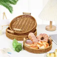 Handmade Wicker Storage Baskets Imitation Rattan Woven Baskets Compact Bread Fruit Home Organization Tray 2