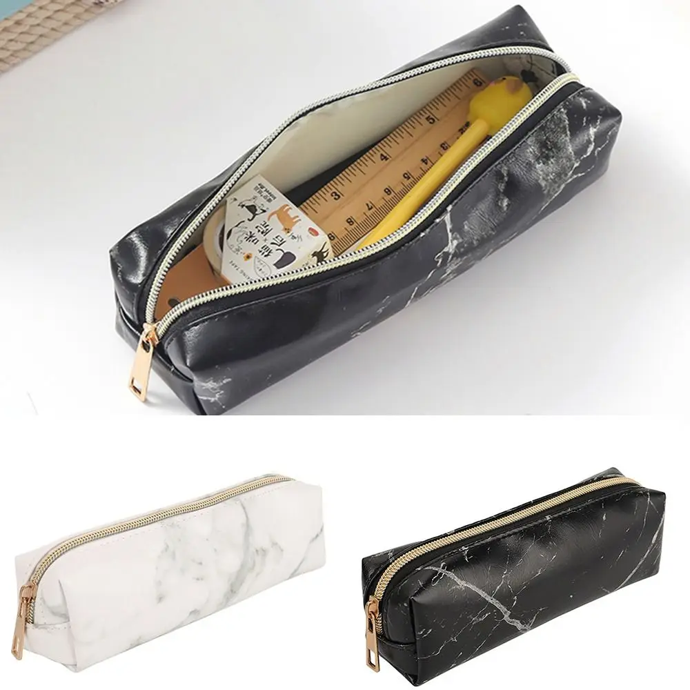 

Simple Multifunctional Girls Boy Gift PU Leather Stationery Pencil Bag Kawaii Pouch Marble Pencil Case Cute Pencil Box