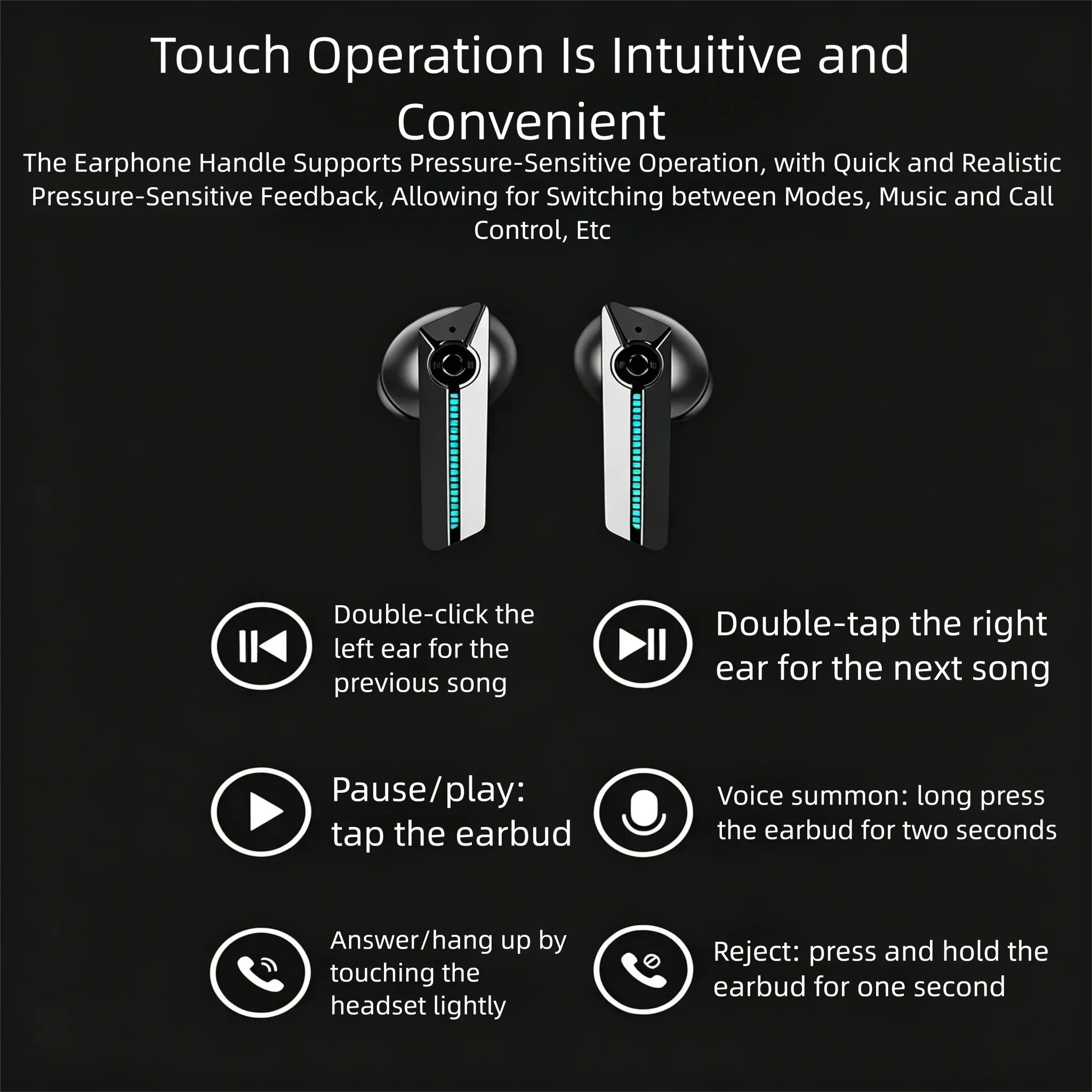 Wireless MP3 Player Earbuds – Bluetooth 5.3 Headphones with TF Card Slot, RGB Breathing Light, HiFi Stereo Sound & Built-In Microphone 5