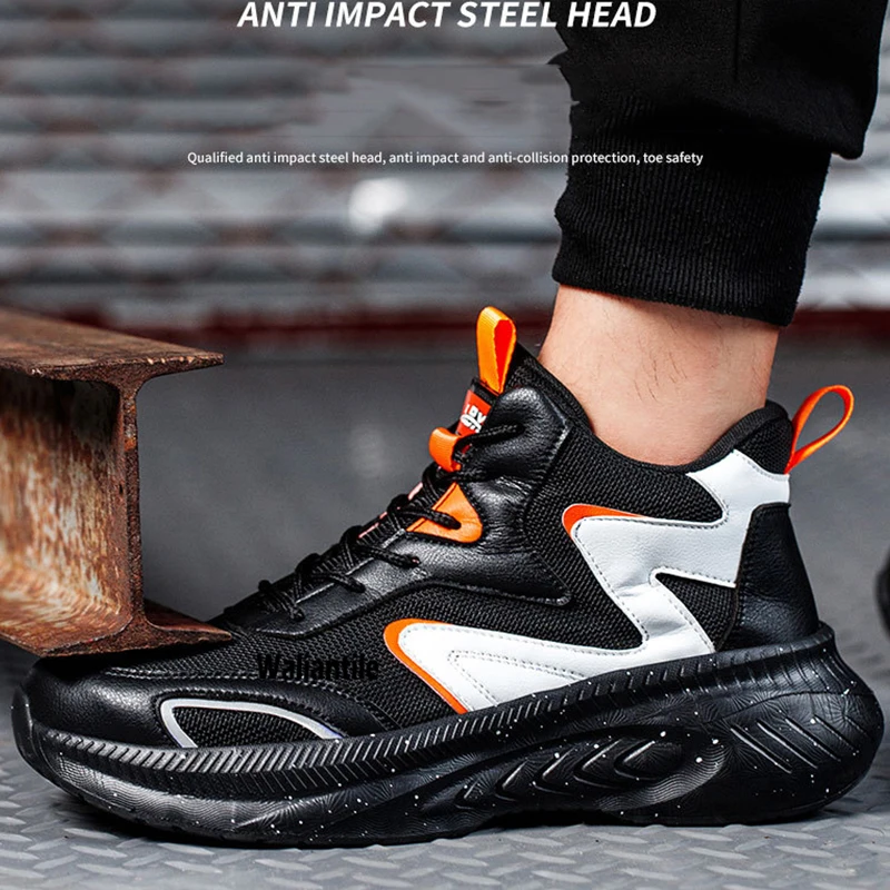 Waliantile New Men Work Safety Boots For Puncture Proof industrial Working Shoes Anti-smashing Steel Toe Indestructible Sneakers