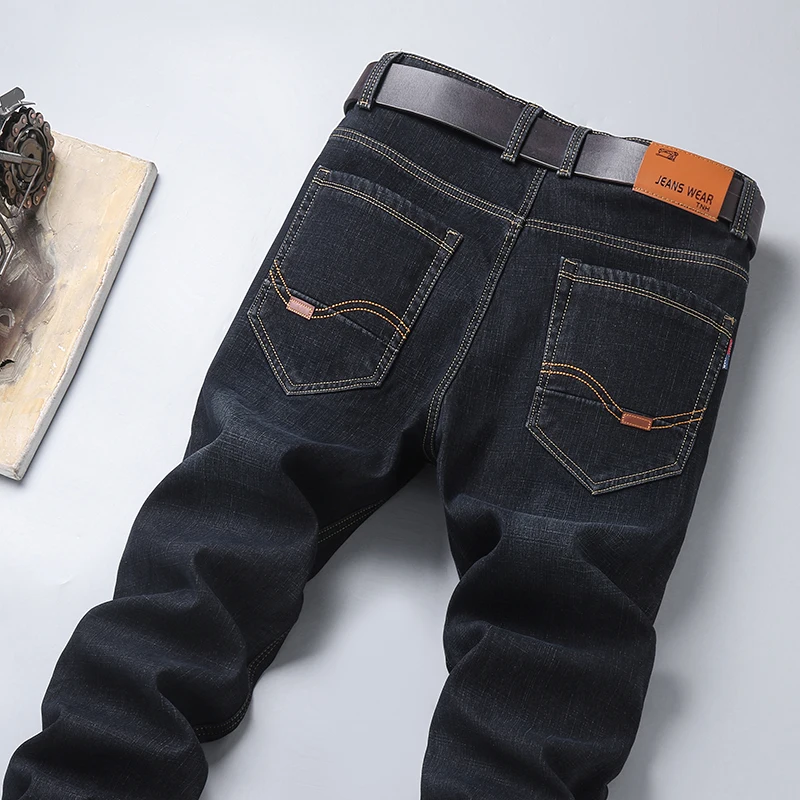 Men's Jeans Denim Autumn and Winter New Plush Thickened Loose Straight Large Size Warm Work Casual Long Pants 2