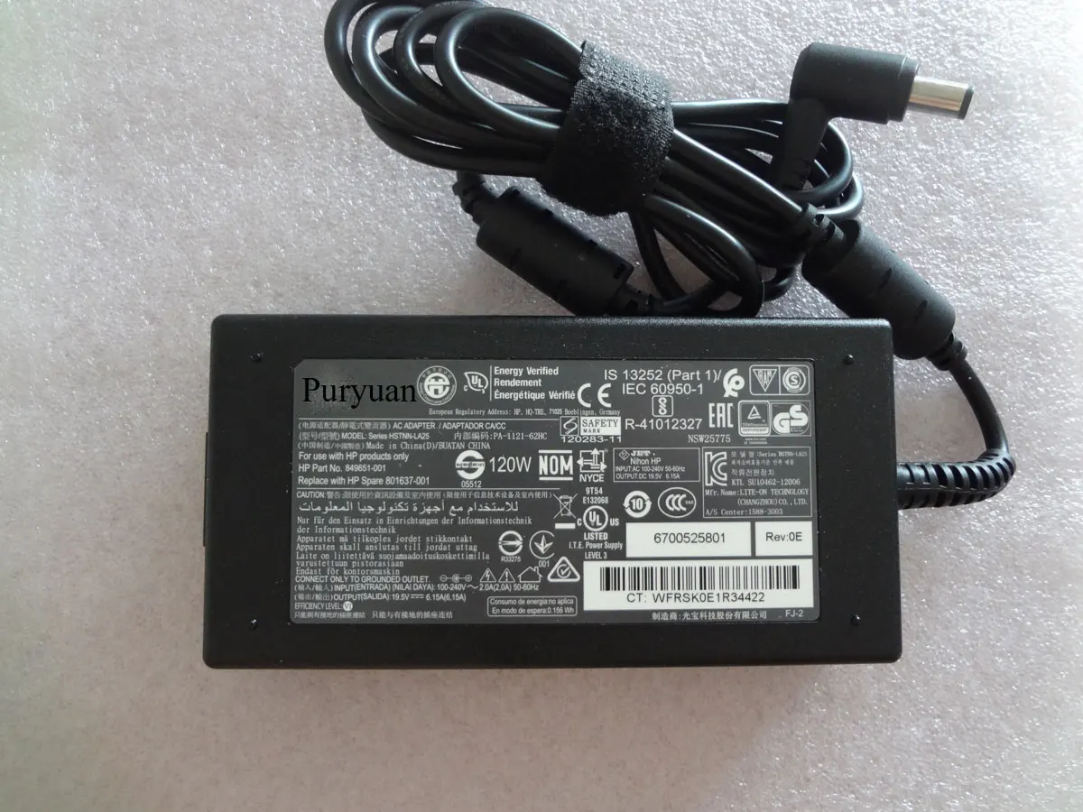 

NEW OEM Slim 19.5V 6.15A 120W 849651-001 801637-001 FOR HP Thunderbolt Dock 120W G2 2UK37AA Original Puryuan AC Adapter