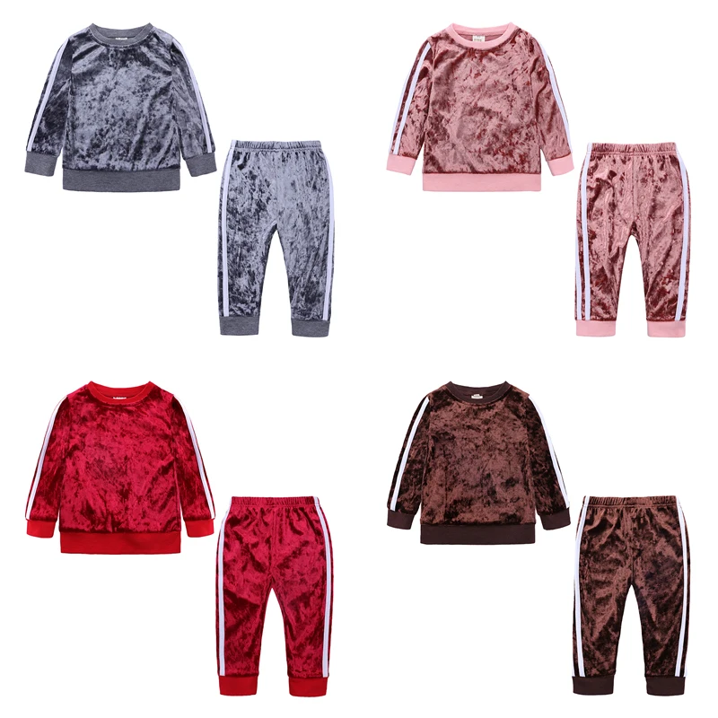  소녀 옷 봄 어린이 스포츠 정장 어린이 의류 세트 티셔츠 + 바지 2Pcs 벨벳 소녀 옷 Tracksuit 복장