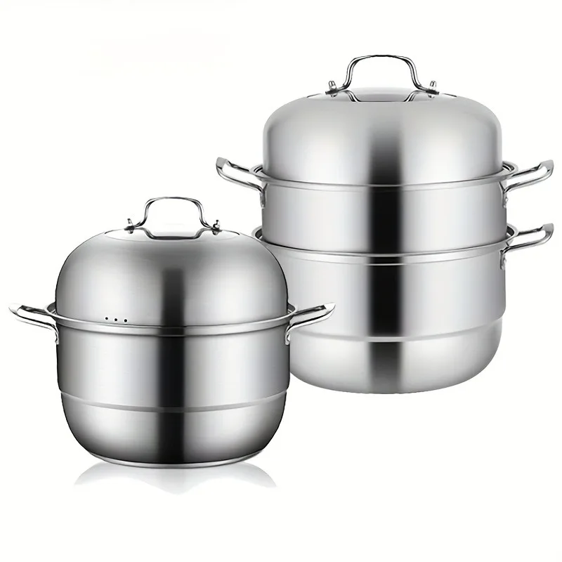 

1pc, 2/3 Tier Steamer Pot (11.81''), Stainless Steel Steaming Pot with Lid, Kitchen Utensils, Kitchen Gadgets, Double Boiler