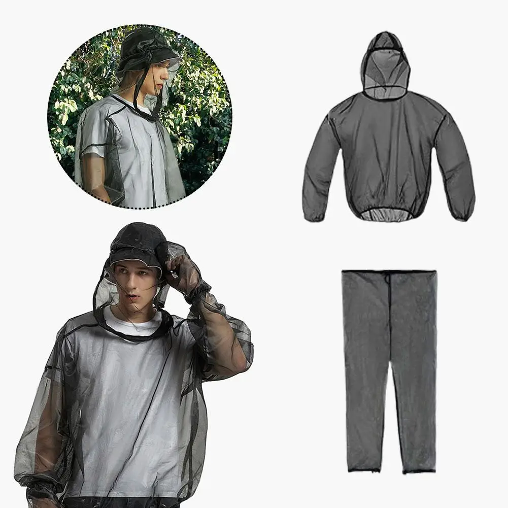 Outdoor Mosquito Repellent Suit Bug Jacket Mesh Hooded Suits Fishing Camping Jacket Insect Protective Mesh Shirt Pants