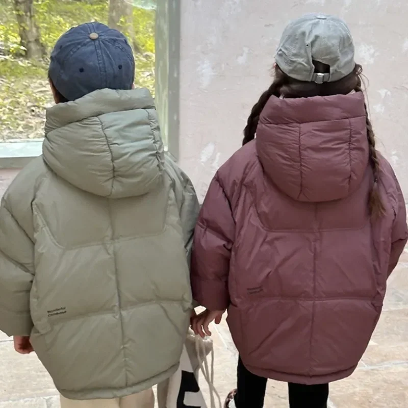 New Korean Kids Duck Down Hooded Jackets Winter Thicken Warm Girls Boys Casual Down Coats Children Outerwear Windproof Overcoats