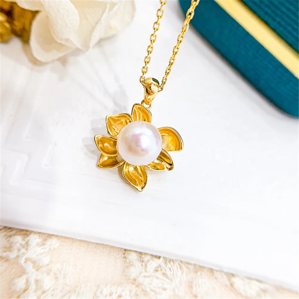 

DIY Pearl Accessories S925 Sterling Silver Pendant Empty Holder K Gold Jade Necklace Pendant for Women with 7-9mm Beads