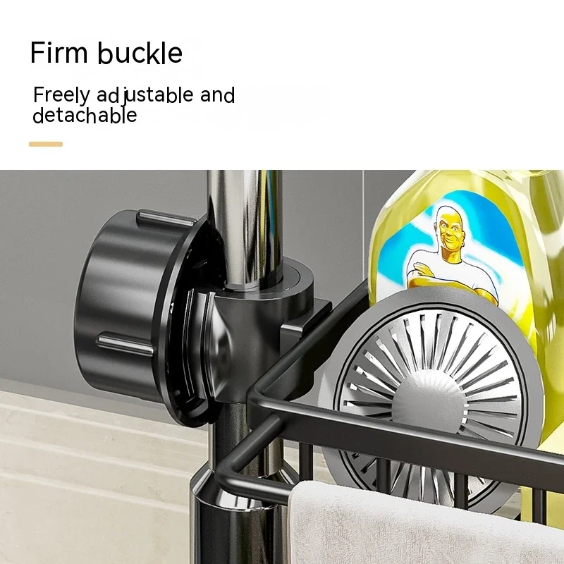 Kitchen Storage Rack Hanging on a Faucet Gold Punch-Free Alumimum Pool Sponge and Cloth Hanging-Type Drain Basket