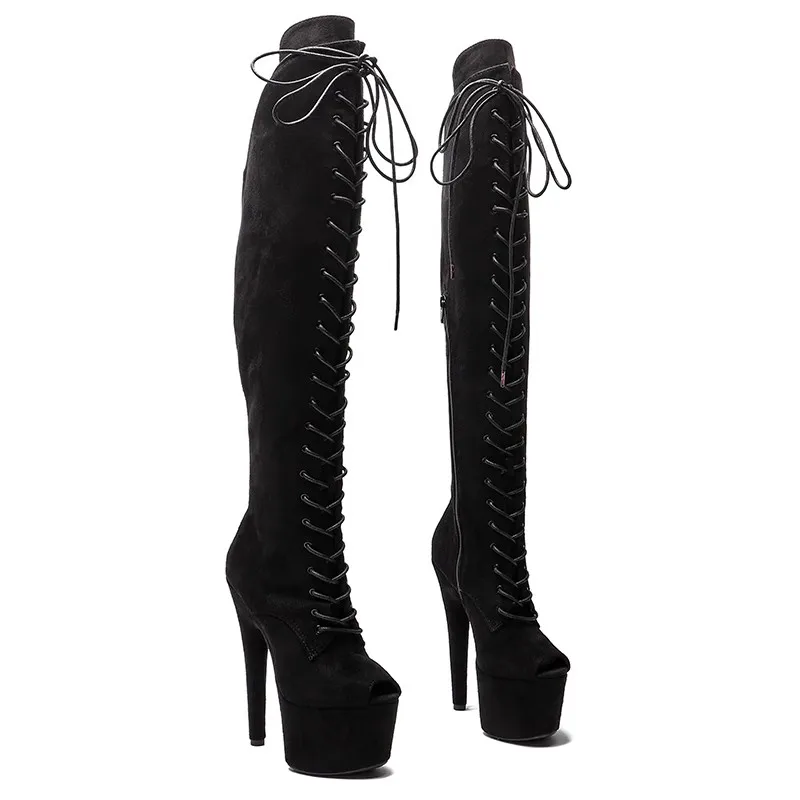 

New Fashion Women 17CM/7inches Suede Upper Plating Platform Sexy High Heels Thigh High Boots Pole Dance Shoes 168