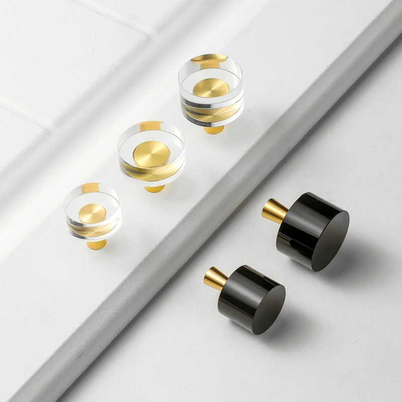 

Transparent Black Handles Furniture Crystal Kitchen Cabinet Knob Round Wardrobe Dressing Table Cupboard Brass Pulls Hardware