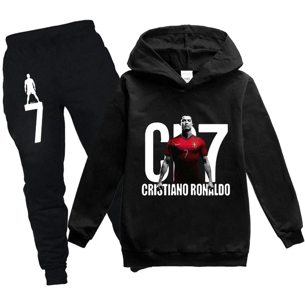 thumbnail image 1 of Ropa para niños Sudadera con capucha y pantalones Traje para niño de 3 a 12 años Sudadera de primavera y otoño Chándal de fútbol CR7 Traje deportivo para vacaciones para niños, 1 of 4