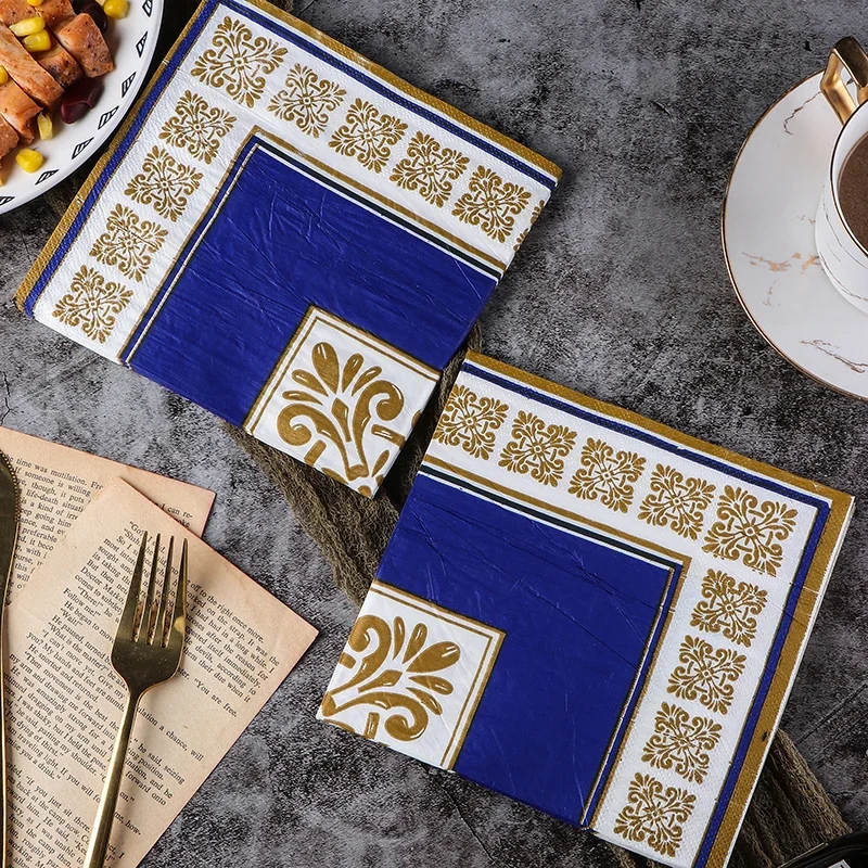 Colorful Printing Napkin Placemat Paper Wine Glass Flower Arrangement Paper Wedding Facial Tissue Wedding Party Gold Blue Napkin