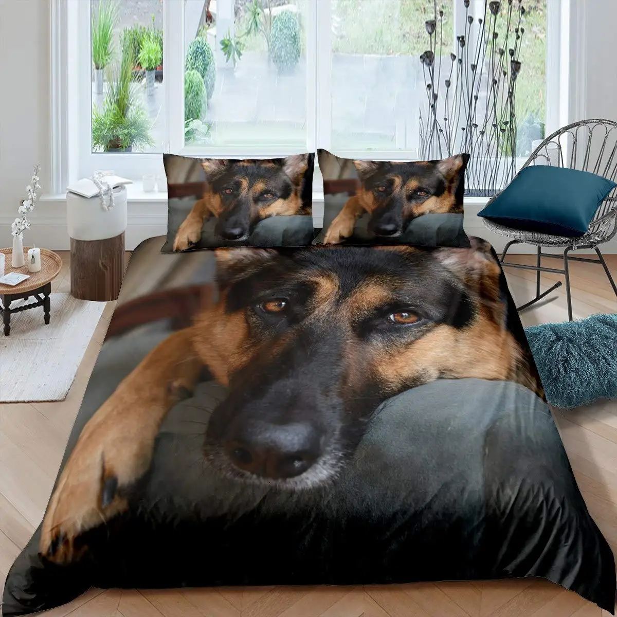 

3D Dog Comforter Cover Set German Shepherd Printed Duvet Cover Cute Animal Theme Microfiber Bedding Set 3pcs for Kids Boys Teens