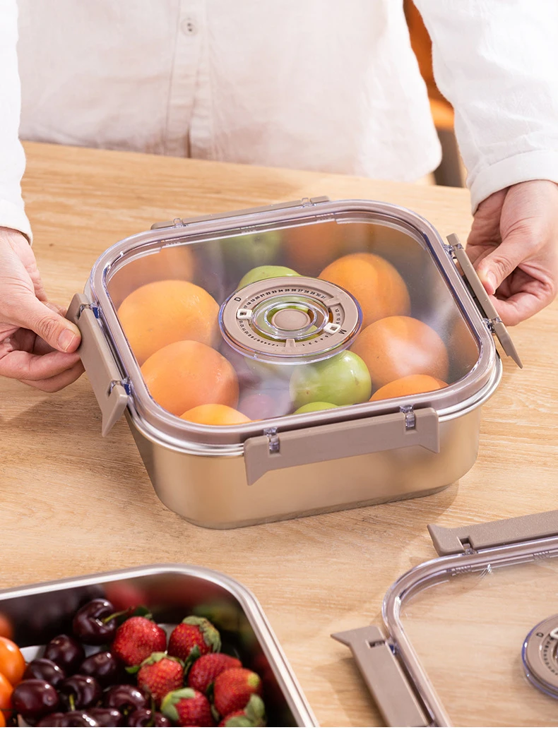 3pcs/Set Middle-sized Square Stainless Steel Food Storage Containers Preservation Box (1100/2000/3200ML)