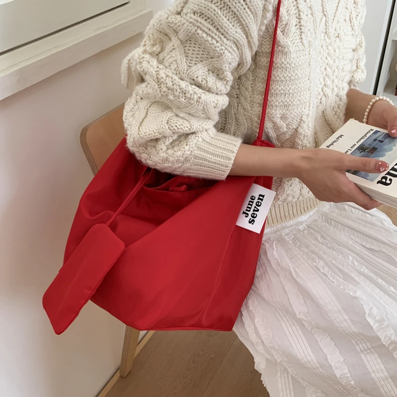 Simple Bucket Bag Large Capacity Casual Tote Bag Solid Color Drawstring Armpit Bag Travel Date Shopping Handbag