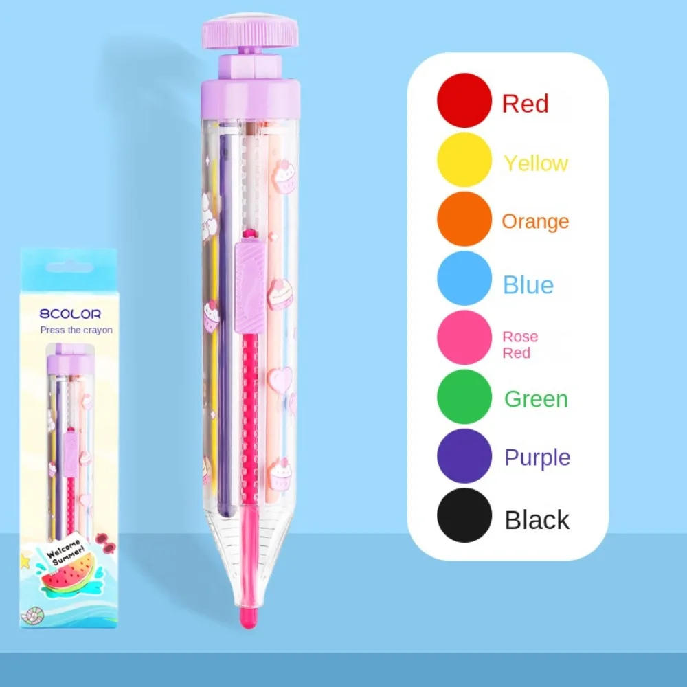1Pc 8 In 1 Multicolor Crayons Creative Push Style DIY Replaceable Oil Pastel Colored Pencil for Kids Graffiti Painting Tools - 5