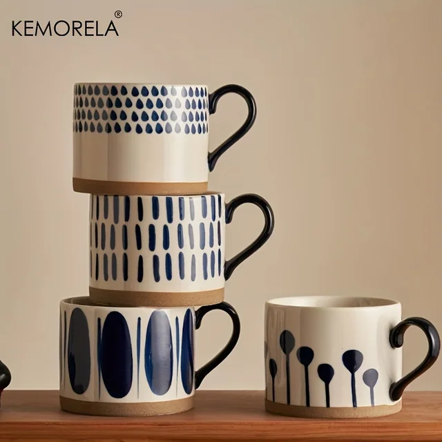 KEMORELA 1PCS 450ML Nordic Ceramic Cup Coffee Milk Mug with Handle Retro Large Capacity Japanese Breakfast Oatmeal Cup Gift Set 1