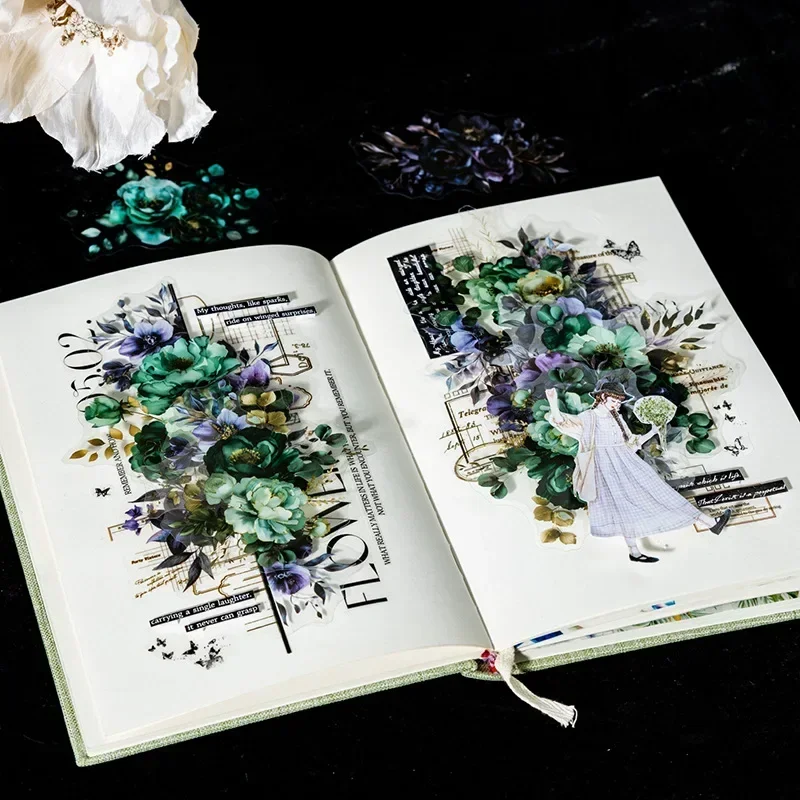 Dark Style Flower Sticker Dark Night Bloom Collection Shadow Moon School Supplies Pack Scrapbook cut 151*101mm 20Pcs