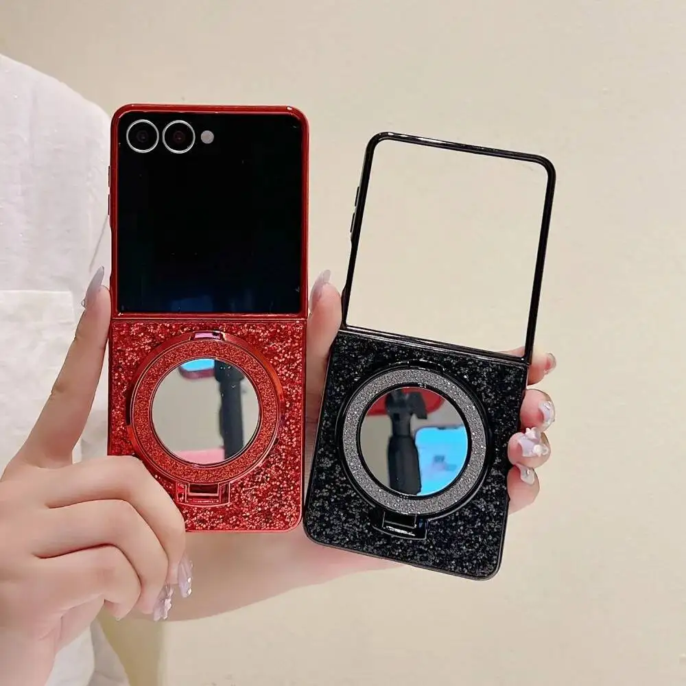 Luxury Glitter Magnetic Bracket Case with Mirror Holder and Shiny Diamonds Cover
