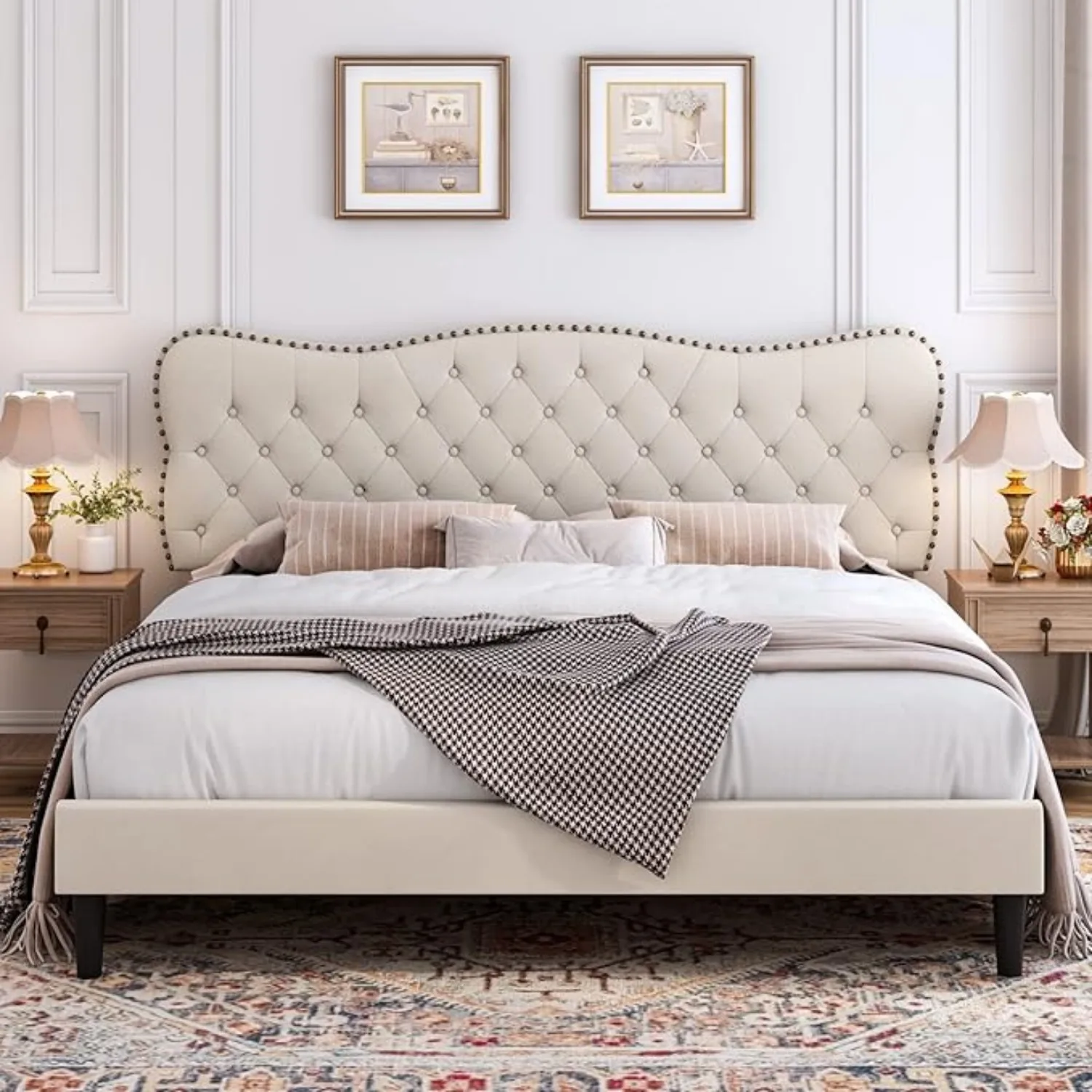 King Size Bed Frame,Upholstered Platform with Adjustable Headboard, Easy Assembly, No Box Spring Needed 3