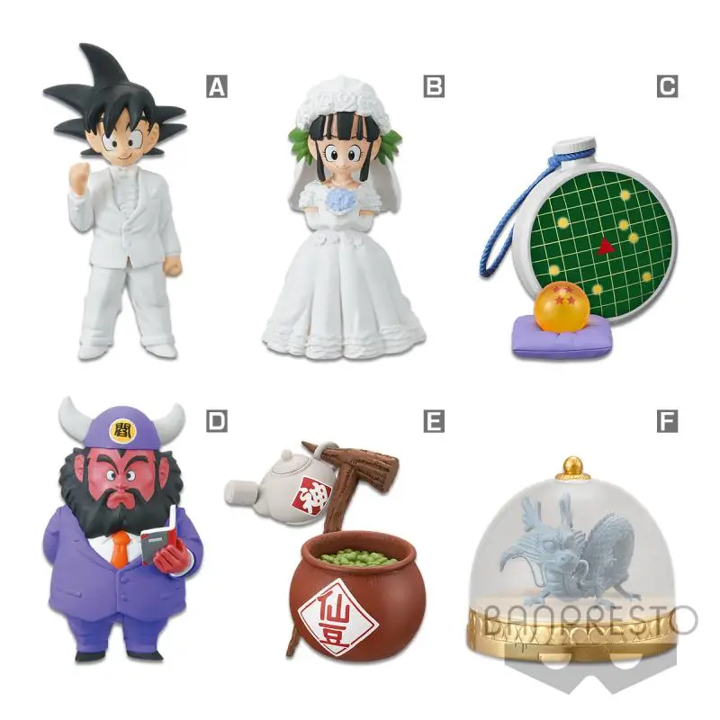 

Bandai Dragon Ball 6Pcs Wcf Dragon Ball Treasure Rally Goku Chichi Gyuumaou Wedding Dress Action Model Anime Figure Toys Gifts