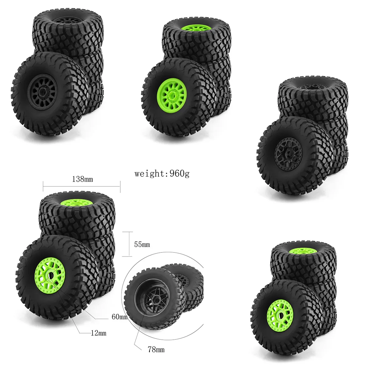 4PCS 17mm Hex RC Wheel and Tire Set 138mm Buggy Desert Truck Tires Fit for 1/7 1/8 Short Course Truck ARRMA Mojave YK4072 DF7