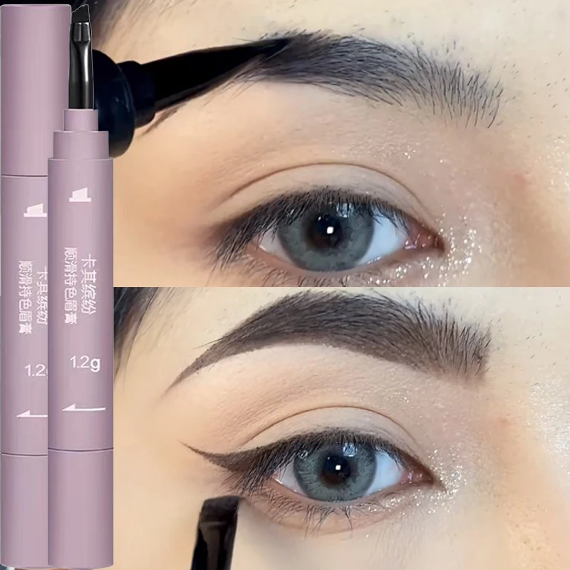 Natural Double Head Eyebrow Pencil Waterproof Long Lasting Brown Gray