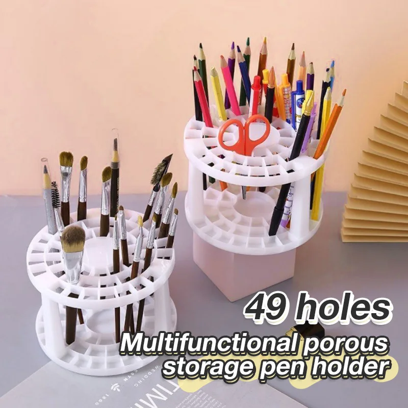 Portable 49 Holes Paint Brush Watercolor Drawing Holder Stand art drawing tools paintbrush holder Supplies For Students Desk Organizer Painting Brushes Support
