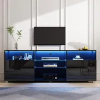 LED TV Stand for 65/75 inch TV, Modern Television Table Center Media Console with Drawer and Led Lights, TV Stand 1
