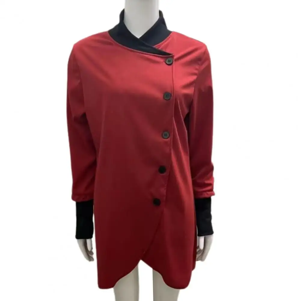 

Single-breasted Jacket Stylish Stand Collar Women's Winter Jacket Irregular Split Hem Soft Patchwork Thick Warmth for Mid-length
