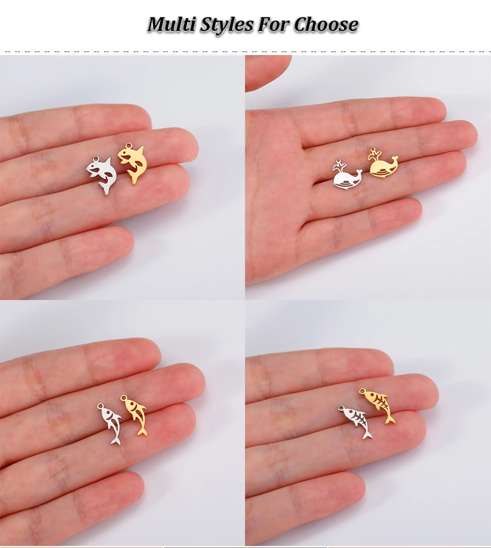 5 Stück Edelstahl Tiny Charms Diy Halskette Armbänder Fisch Wal Charm Großhandel Tiere Anhänger für Schmuckherstellung Zubehör – Detail 5