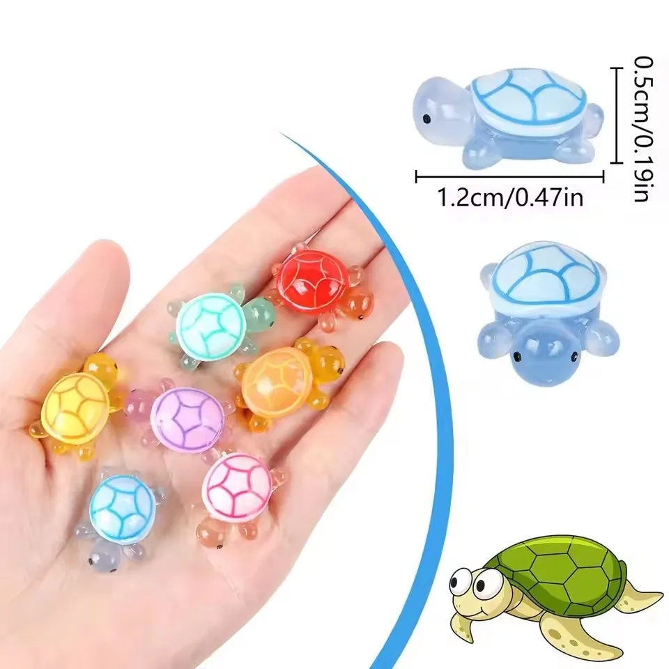 200 PCS Mini Resin Animals Tiny Glow Plastic Turtles Small Crafts, For Dollhouse Aquarium Micro Landscape Potted Fairy Garden Decoration