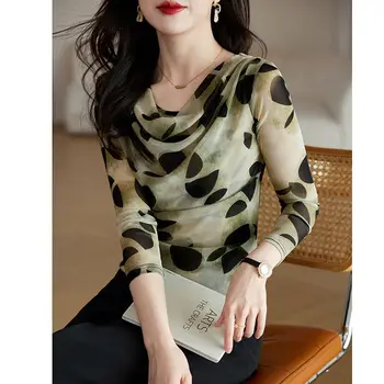 Autunno Inverno Strato base netto Donna Manica lunga Elegante versatile Colletto altalena Top T-shirt aderente dimagrante 1