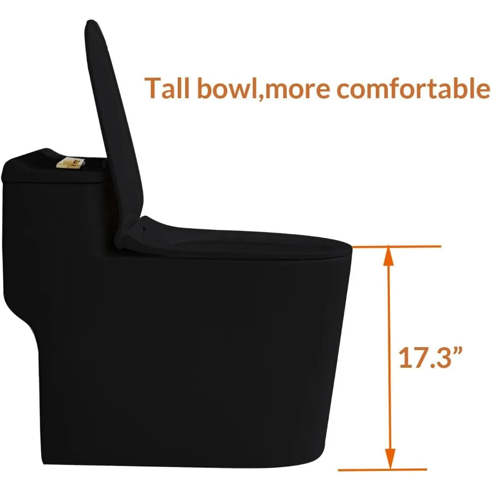 Modern Toilet, 12"rough in Matte Black One Piece Elongated, Dual Flush 1/1.6 GPF U Shaped Seat, Smart Toilet 4