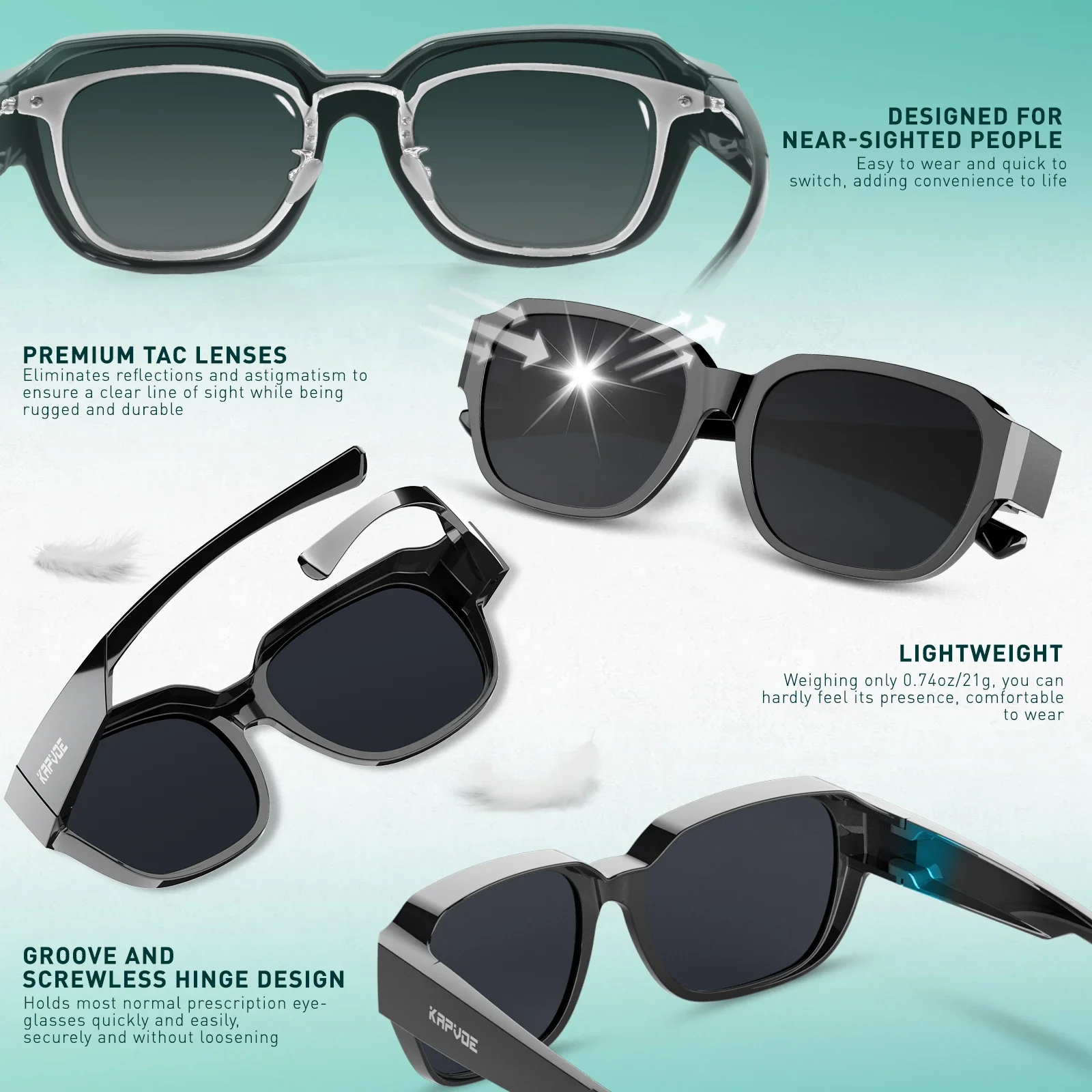 Kapvoe Fitover Sunglasses Oversized Square Polarized for Glasses Men Cycling Glasses Shades for Driving Fishing Bicycle Goggles