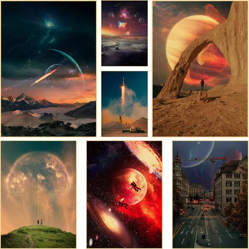 

Vintage Universe Space and Stars Starry Sky Planet Posters and Prints Cuadros Interior Wall Art Painting Room Decoration Mural