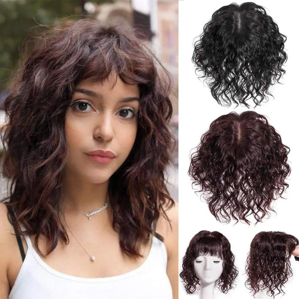 Curly Human Hair Topper with Silk Base for Women 100% Malaysian Hair Kinky Curly Pattern for Afro Textured Hair