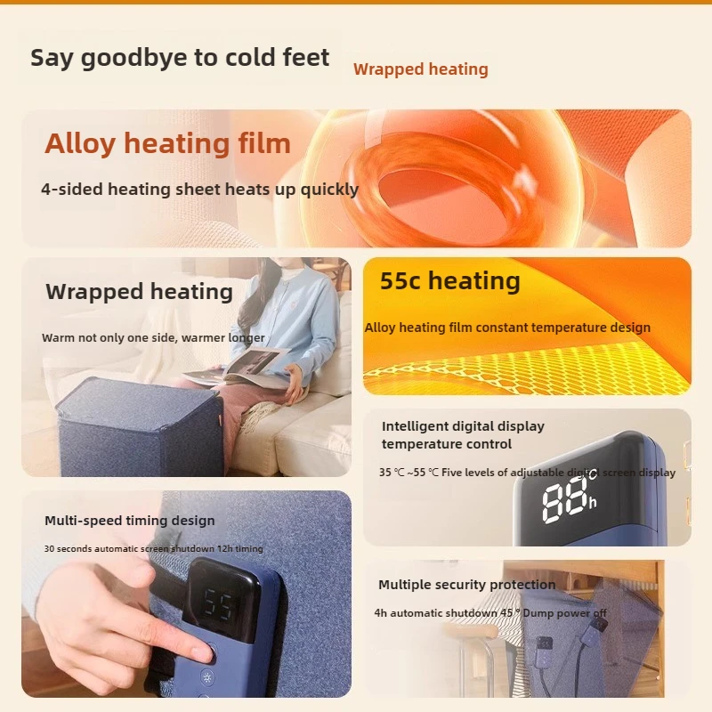 Wrap-Around Foot Warmer Digital Temperature-Control Foot Heater Multi-Setting Timed Desk Heater Auto-Shutoff Leg Warmer Pad