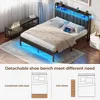 Full Bed Frame, with Charging Station & LED Lights, Upholstered Headboard with Storage Shelves, No Box Spring Needed, Bed Frame 4