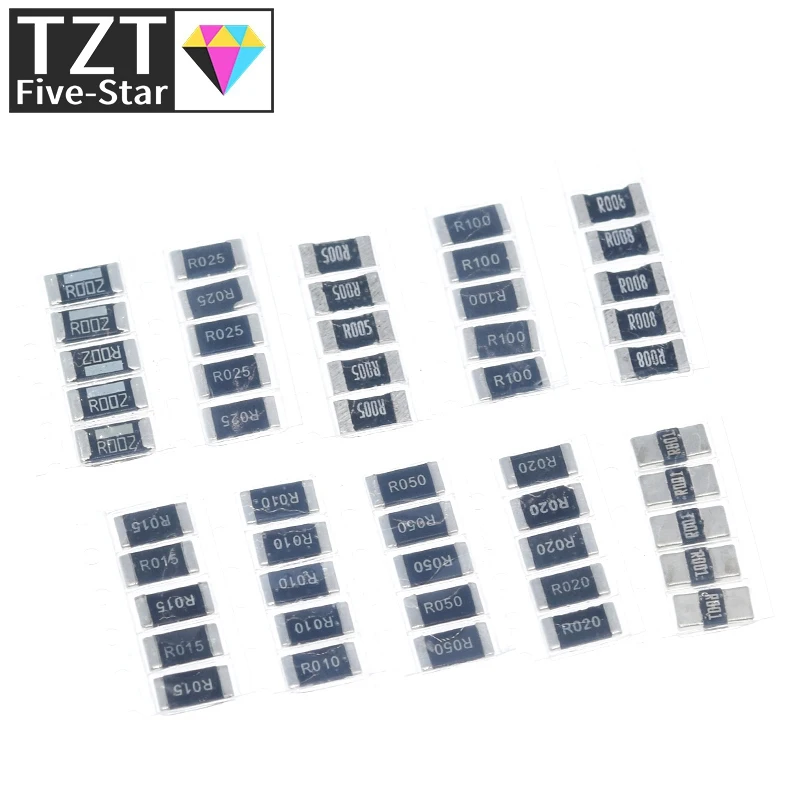 TZT 50PCS Alloy resistance 2512 SMD Resistor Samples kit ,10 kindsX5pcs=50pcs R001 R002 R005 R008 R010 R015 R020 R025 R050 R100