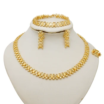 Gold Color Jewelry Sets With Simple Atmospheric Earrings Necklace Bracelet Ring Suitable For Wedding Gifts
