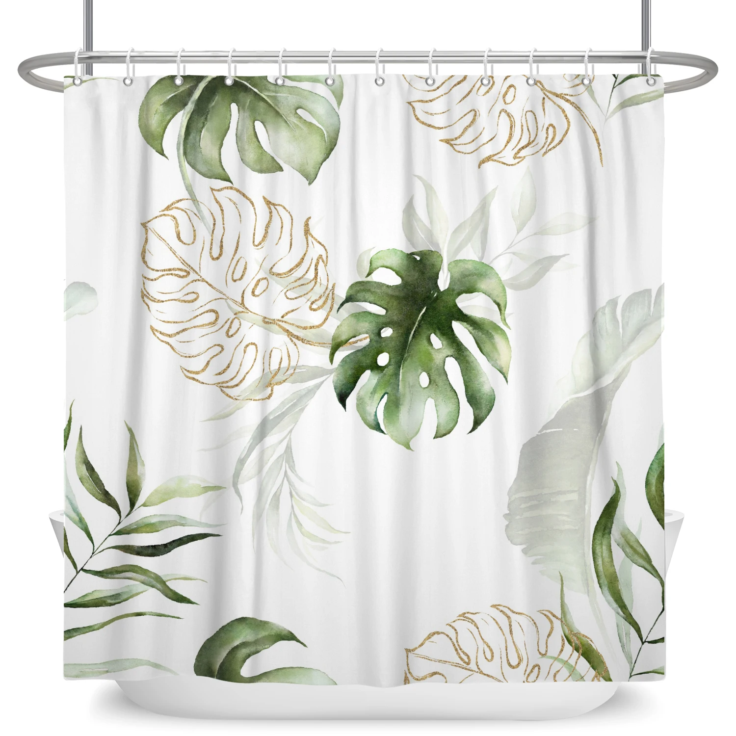 Tropical Greenery Leaf Shower Curtain Tulip Bathroom Curtain Romantic Refreshing Polyester Waterproof Bathroom Shower