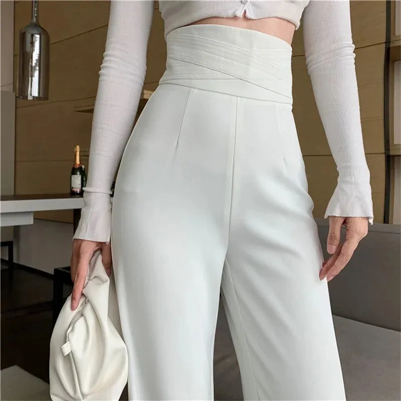 Women Spring Streetwear Soft Baggy Black Pants Casual high quality Thin Trousers Korean Fashion Slim High Waist Wide Leg Pants