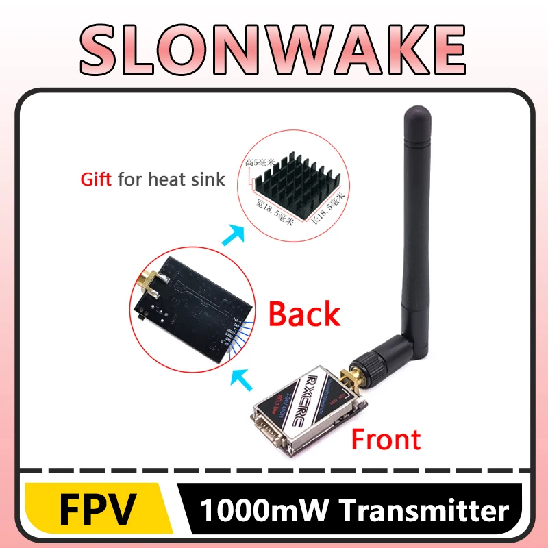Module SLONWAKE 5.8G 48CH FPV VTX 1W installé sur un drone de course RC