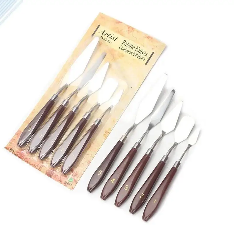 5Pcs/Set Oil Painting Scraper Palette Knife Watercolors Fine Acrylic Gouache Paint Spatula Pick Color Mixing Tools Art Supplies