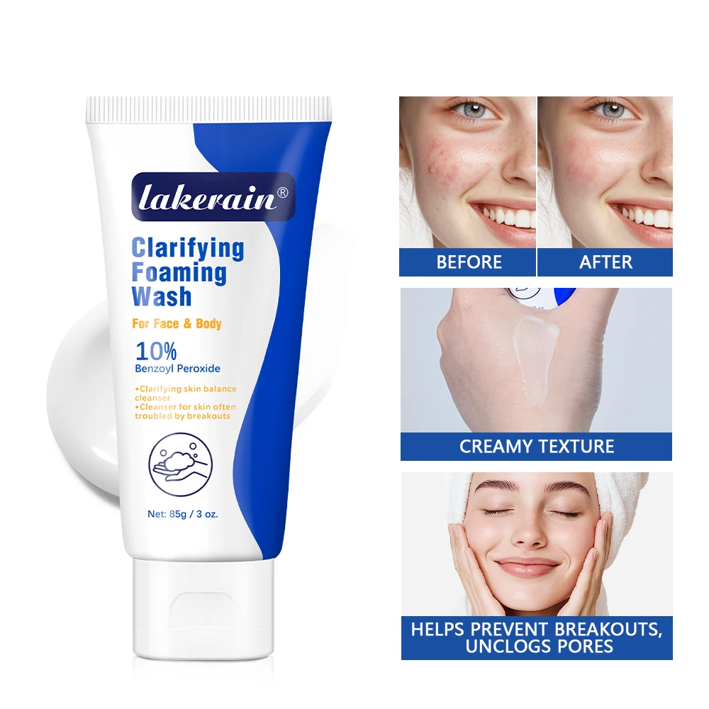 Lakerain Clarifying Foaming Wash 10% Benzoyl Peroxide Foaming Cleanser Acne Foaming Cleanser Target Breakouts Deep Clean Cream