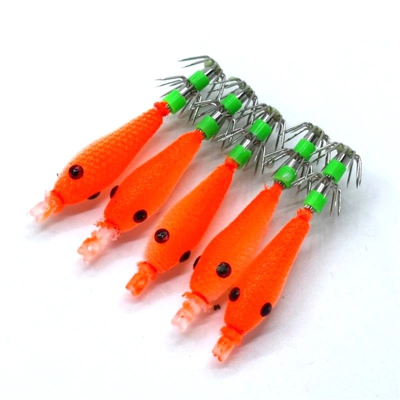 Luminous Squid Fishing Bait Set with Stainless Steel Hooks (5-Pack)
